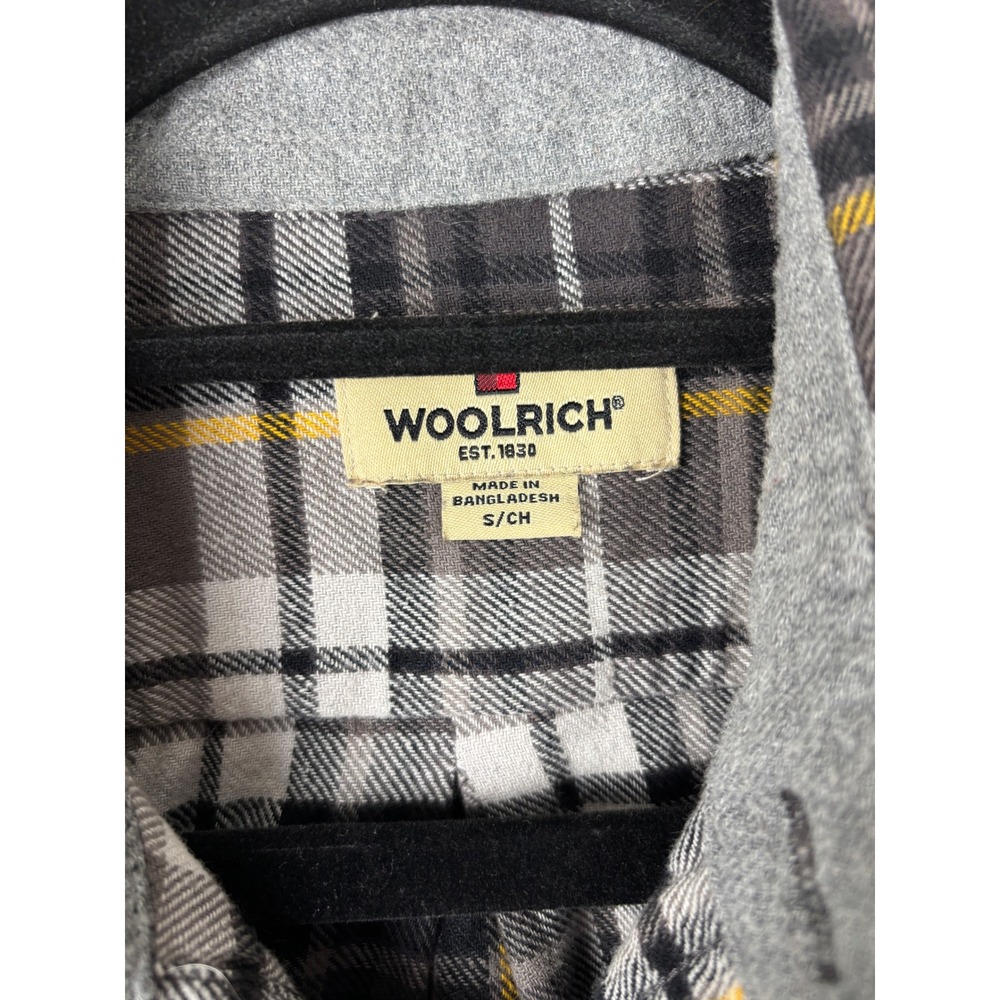 Woolrich Shirt Mens Small Grey Yellow Plaid Flannel Cotton Button Up Heritage - Picture 2 of 6